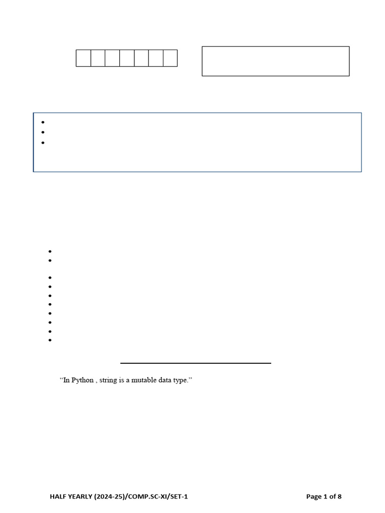 Computer Science Half-Yearly Exam 2024-25 | PDF | Byte | Computer ...