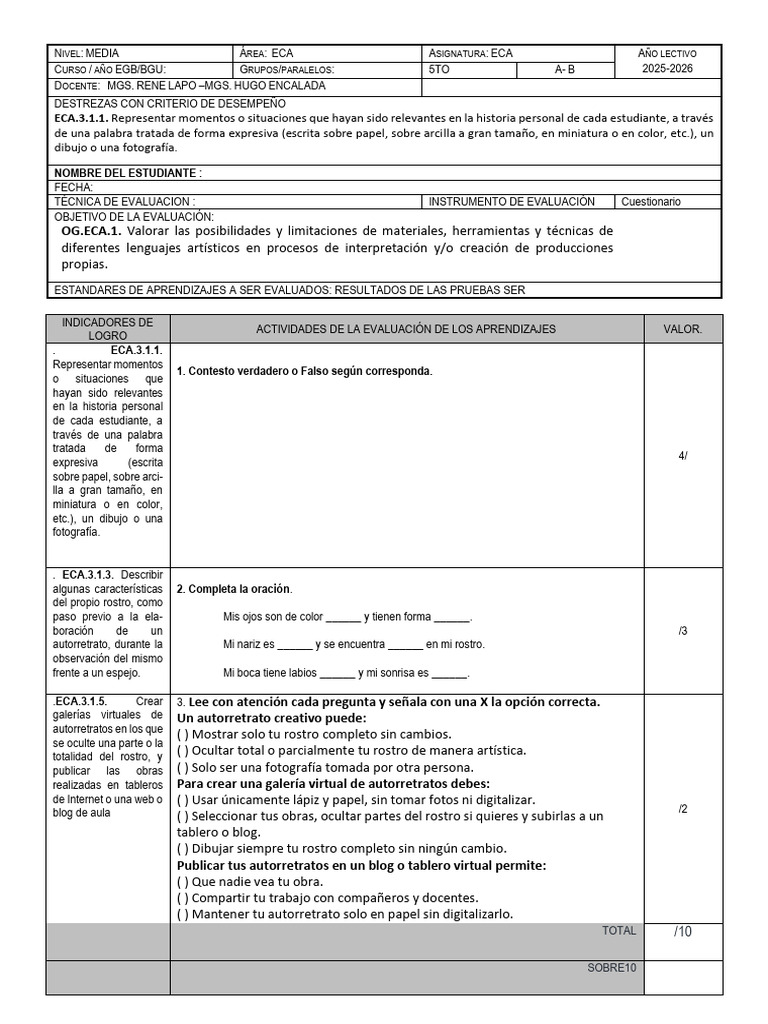 OG - ECA.1.: Nombre Del Estudiante | PDF