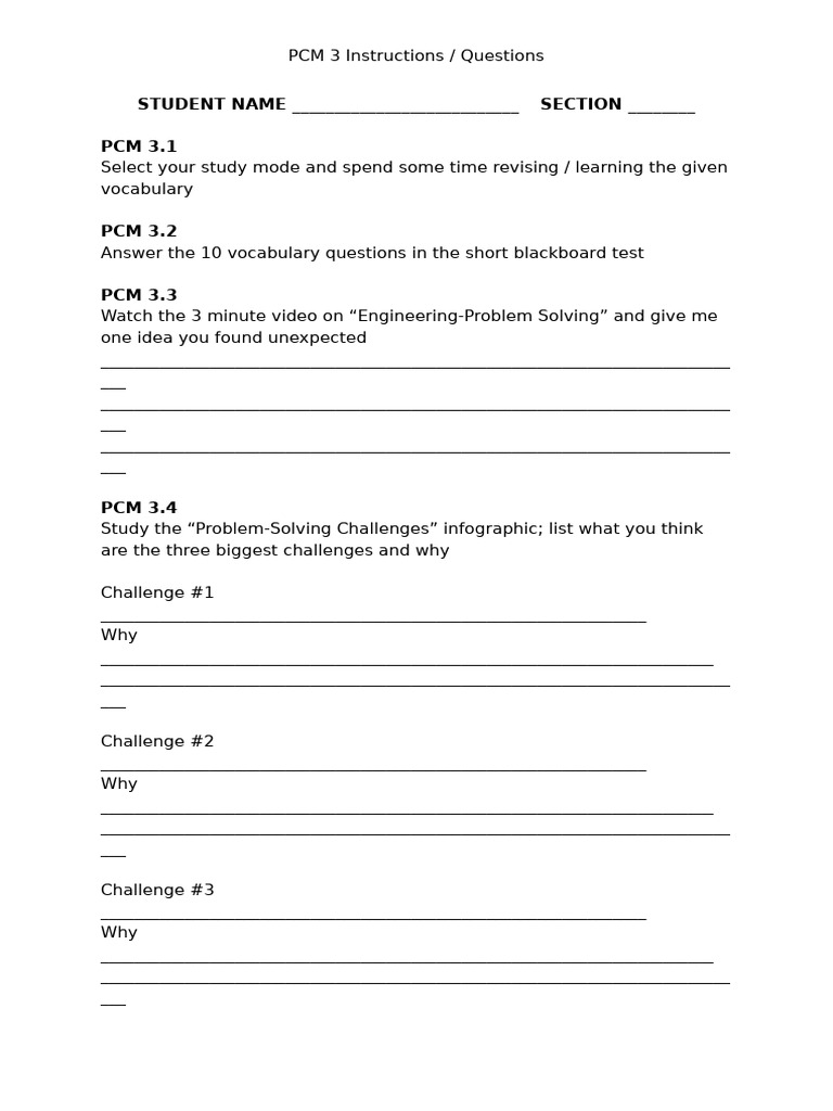 F PCM 3 Student Questions 230125 | PDF