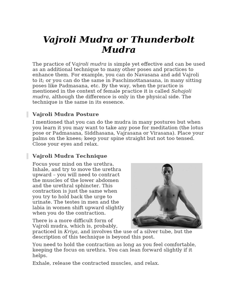Vajroli Mudra or Thunderbolt Mudra | PDF | Yoga | Urology