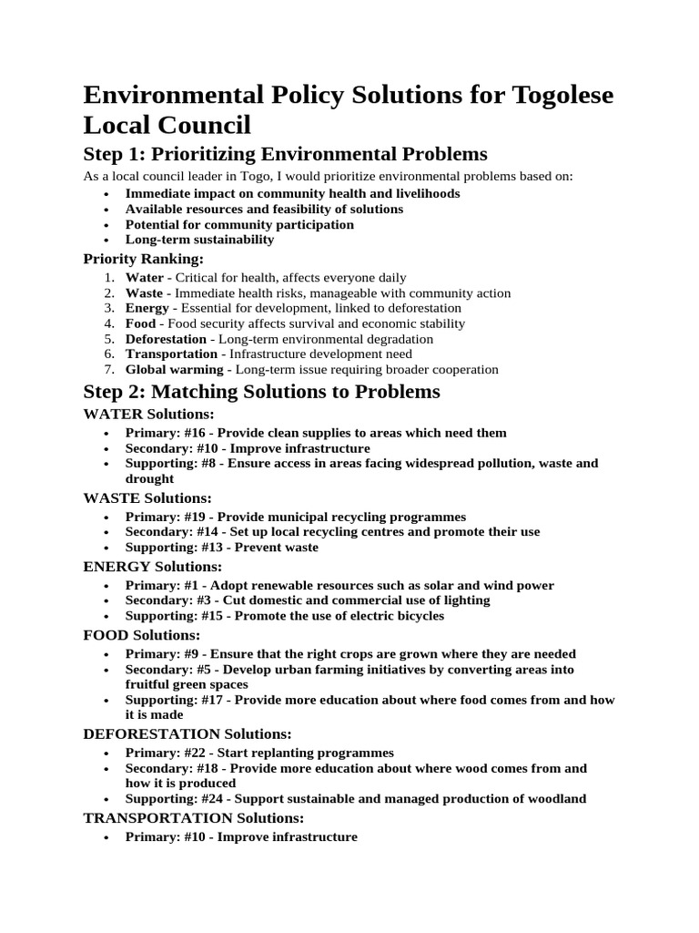 Environmental Policy Solutions For Togolese Local Council | PDF ...