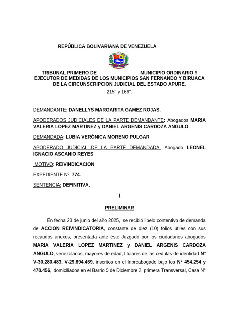 Acción de Reivindicación en Venezuela | PDF | Posesión (Ley) | Propiedad