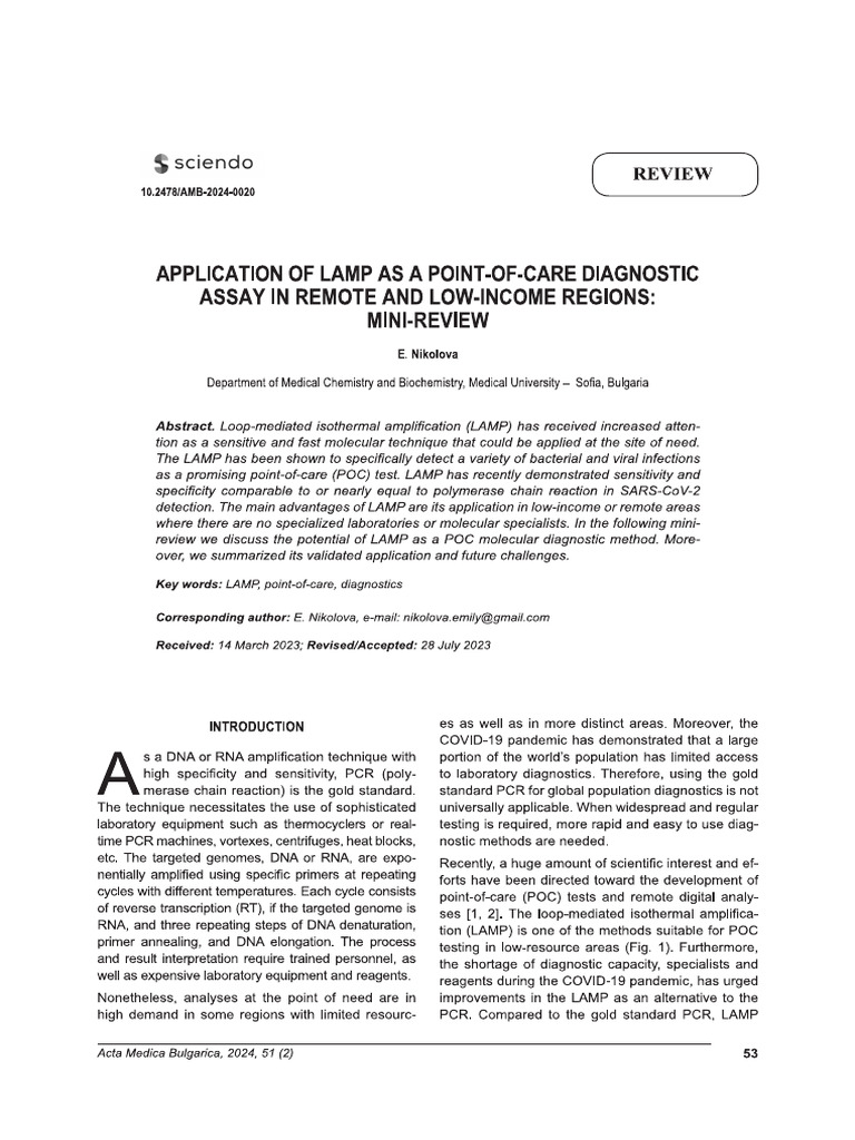 Application of Lamp As A Point of Care Diagnostic Assay in Remote and ...