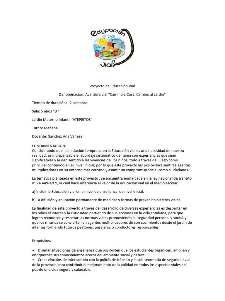 Educación Vial para Niños en Jardín | PDF | Educación de la primera ...