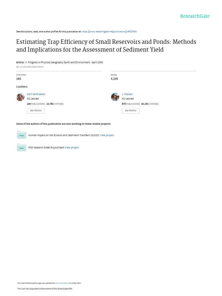 Trap Efficiency of Small Reservoirs | PDF | Discharge (Hydrology ...