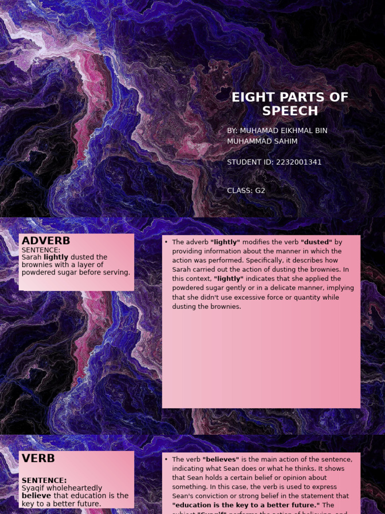Eight Parts of Speech | PDF | Adverb | Verb