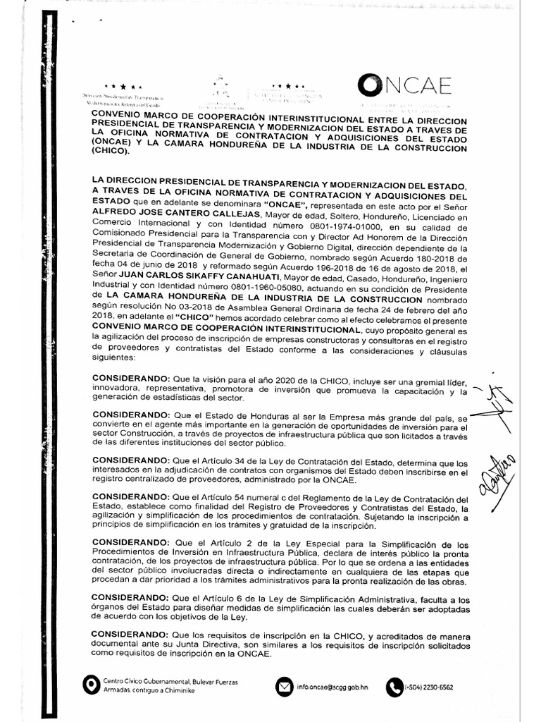 Convenio Interinstitucional Entre La CHICO Y ONCAE | PDF