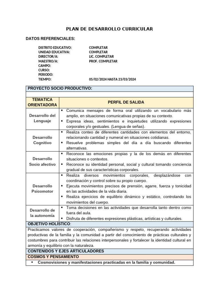 Plan de Desarrollo Curricular Integral | PDF | Comunidad | Agua