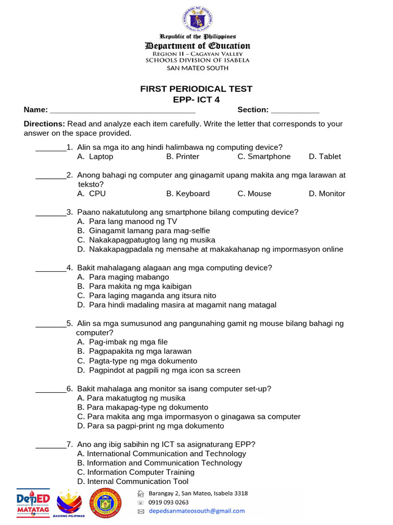 Epp Ict 4 First Periodical Test | PDF