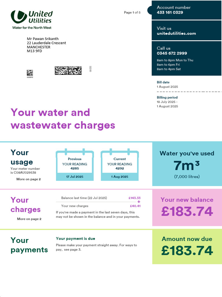 Water Bill Summary and Payment Details | PDF | Cheque | Personal Finance