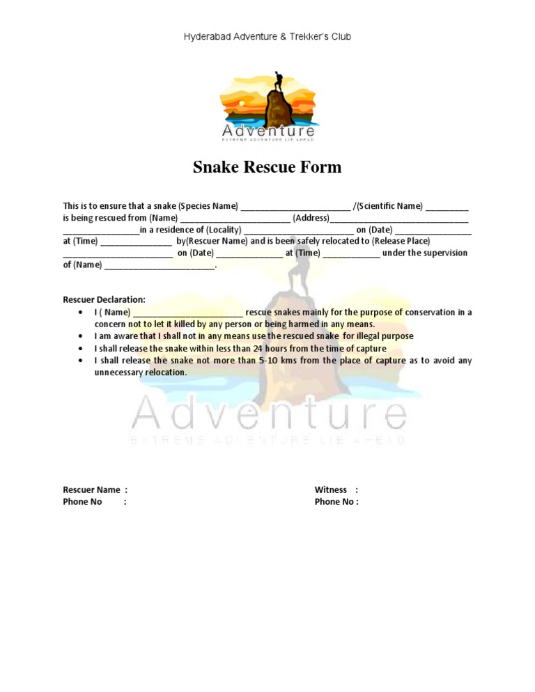 Snake Rescue Form for Conservation | PDF