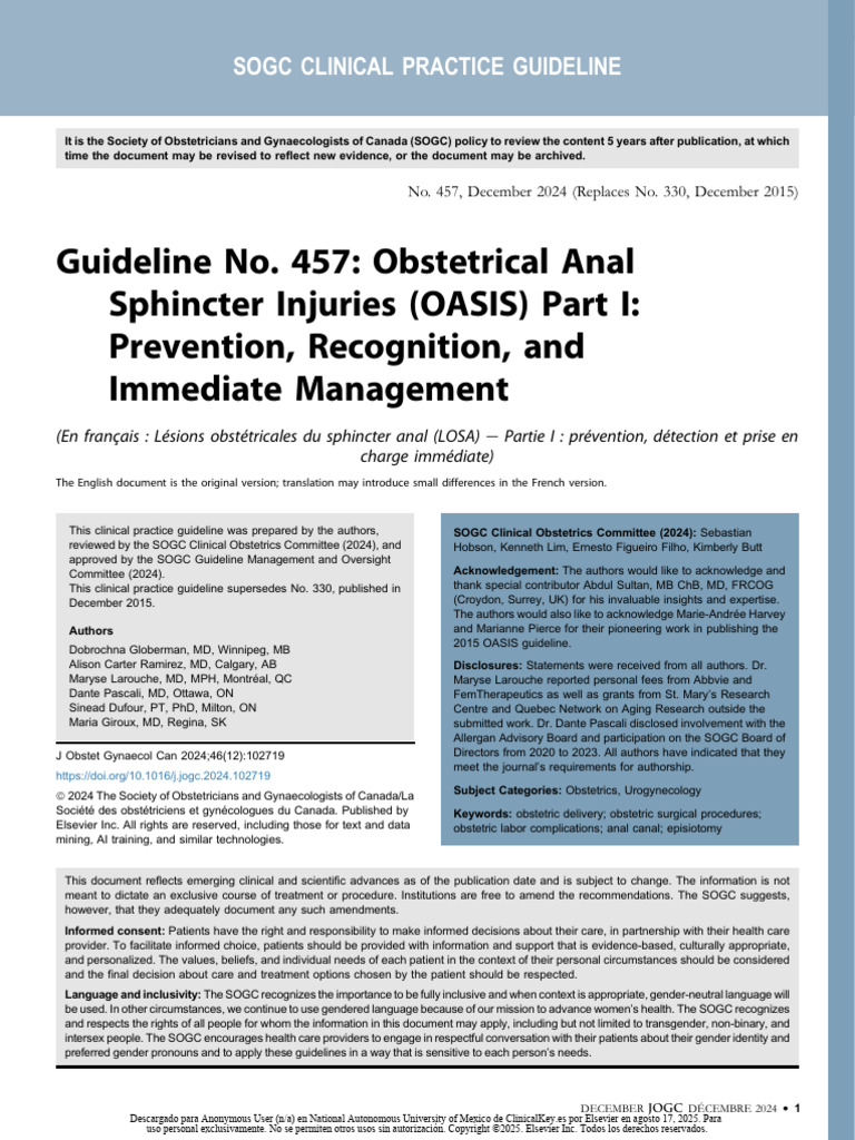 OASIS Guideline: Prevention & Management | PDF | Childbirth | Medical ...