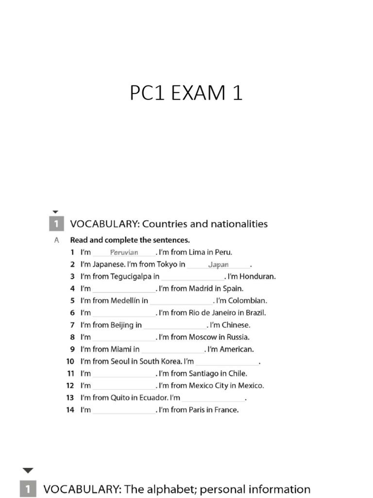 Pc1 Exam 1 English I | PDF