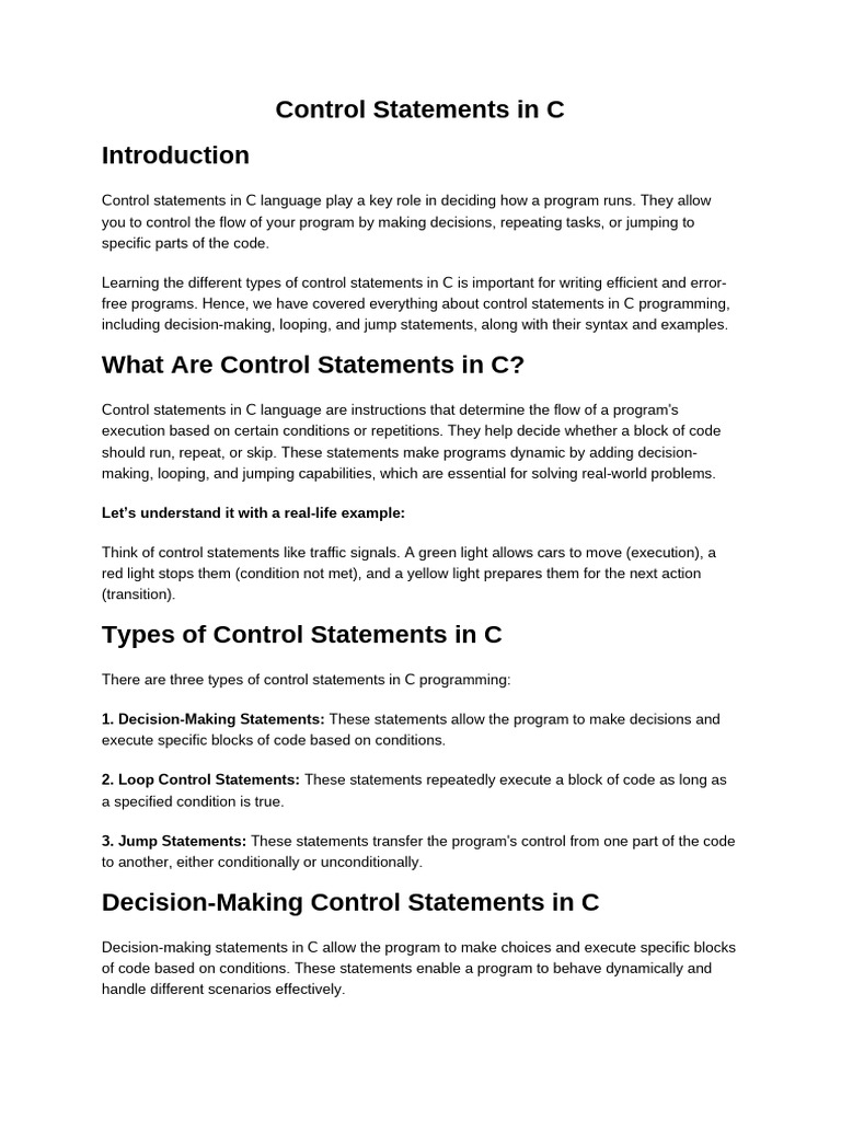 Control Statements in C Programming | PDF | Control Flow | Software ...