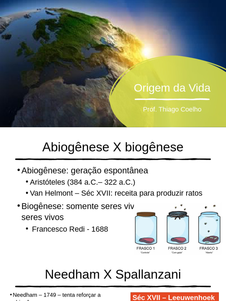 Origem da Vida: Abiogênese e Biogênese | PDF