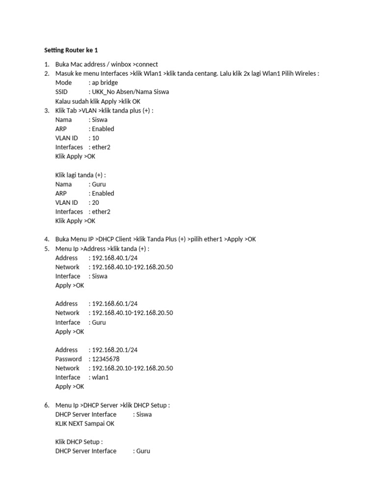 Panduan Lengkap Setting Router 1 dan 2 | PDF