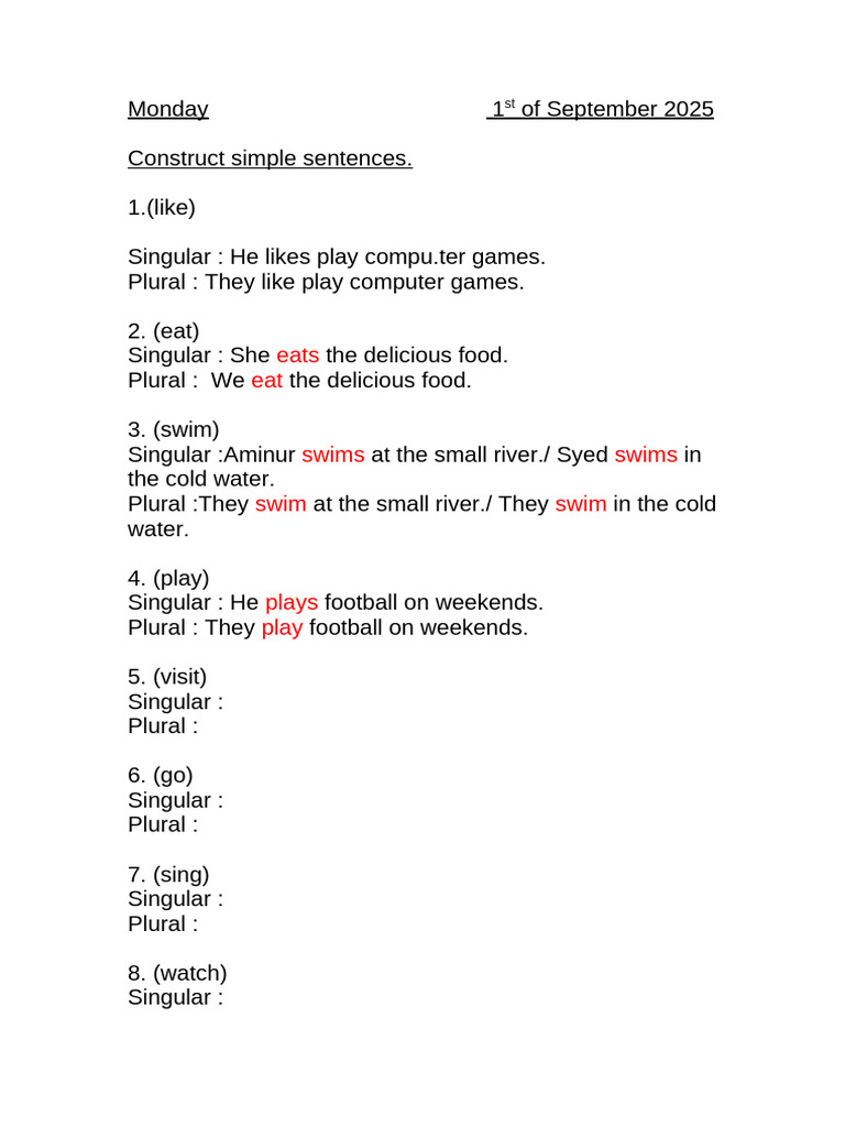 Simple Sentence Construction Guide | PDF