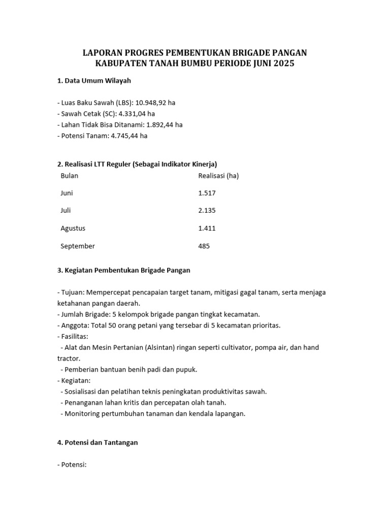Progres Pembentukan Brigade Pangan 2025 | PDF