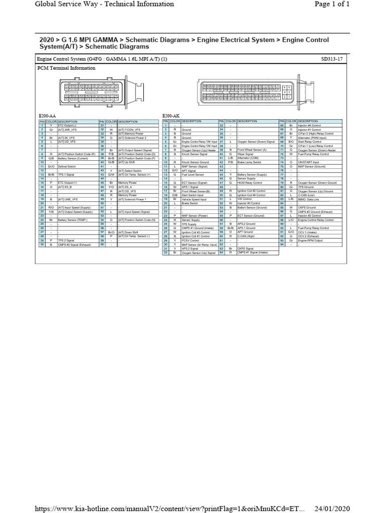 PCM Terminal Pinout for G4FG Engine | PDF | Relay | Vehicle Technology