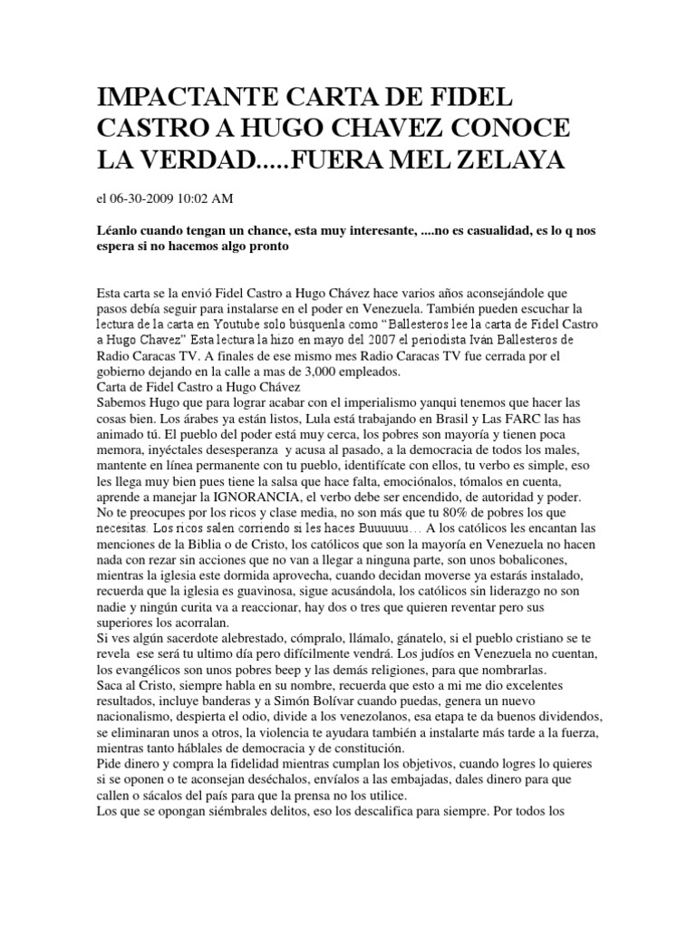 Impact Ante Carta de Fidel Castro A Hugo Chavez Conoce La Verdad PDF