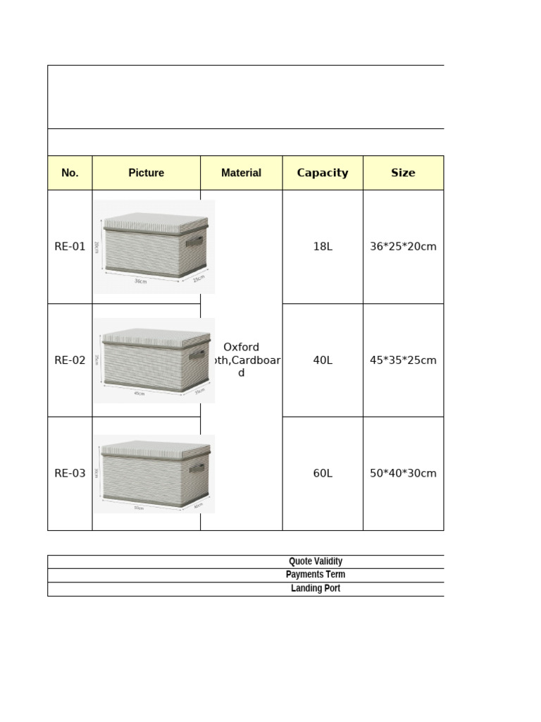 Oxford Cloth Storage Box SK Quotation | PDF