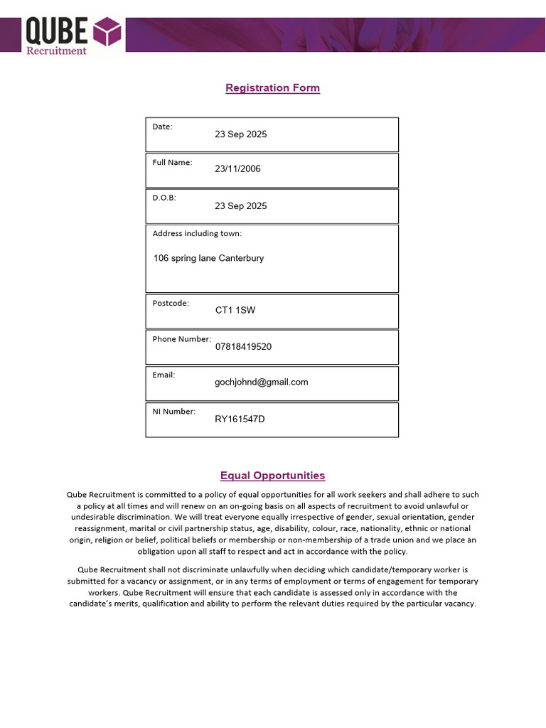 Registration Form 2.0 | PDF | Information Privacy