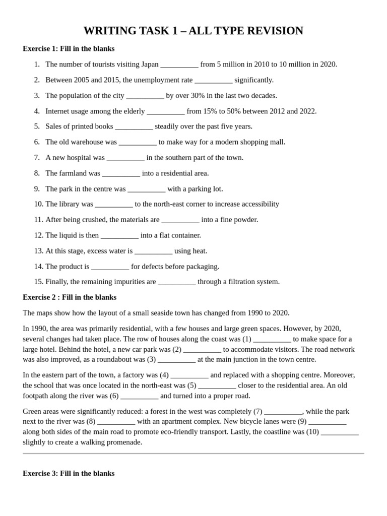 Writing Task 1: Fill-in-the-Blanks Exercises | PDF | Paper