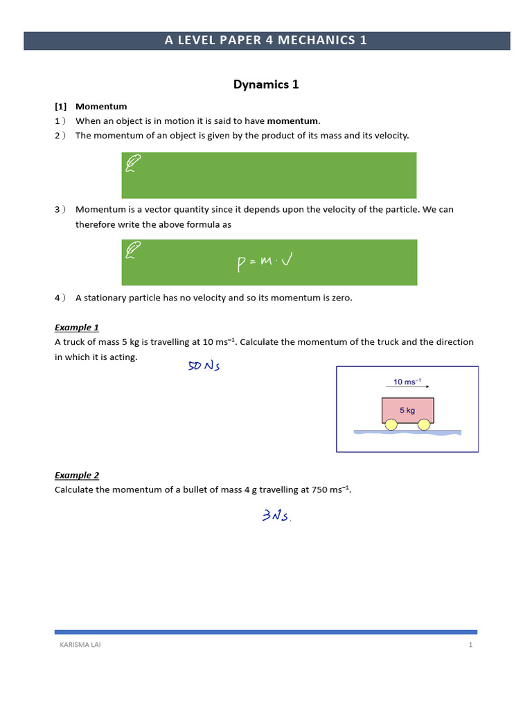 A Level Mechanics: Momentum and Impulse | PDF | Momentum | Velocity