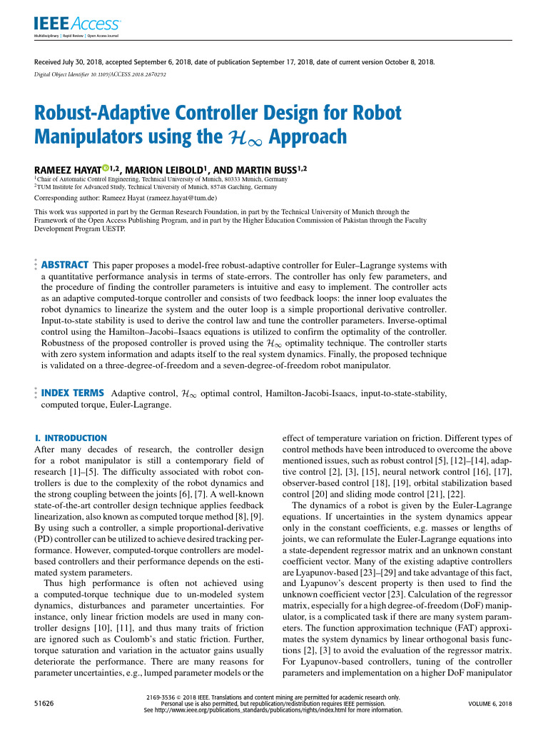 Robust Adaptive Controller for Robots | PDF | Control Theory ...