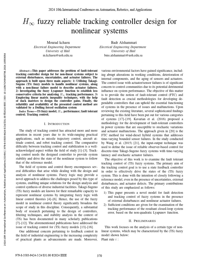 H Fuzzy Reliable Tracking Controller Design For Nonlinear Systems | PDF ...