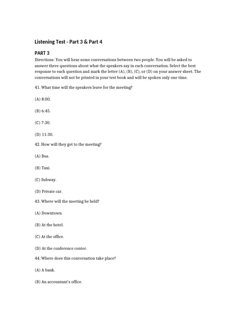 Listening Test: Parts 3 & 4 Questions | PDF