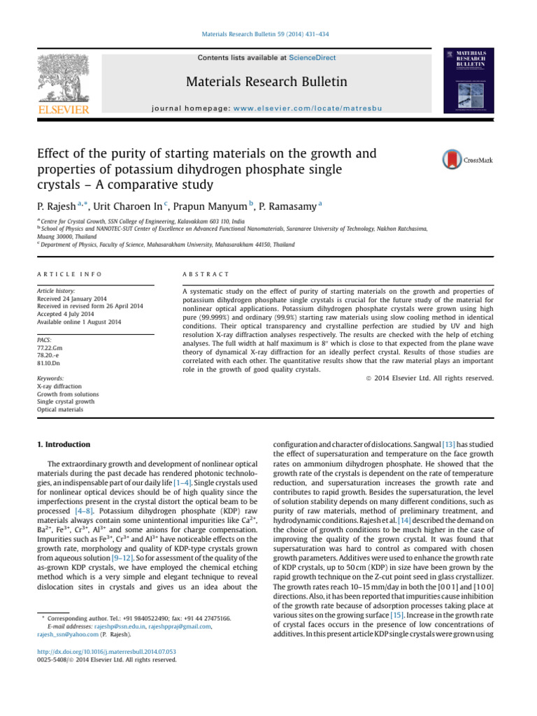 Impact of Material Purity on KDP Crystals | PDF | Crystal Structure ...