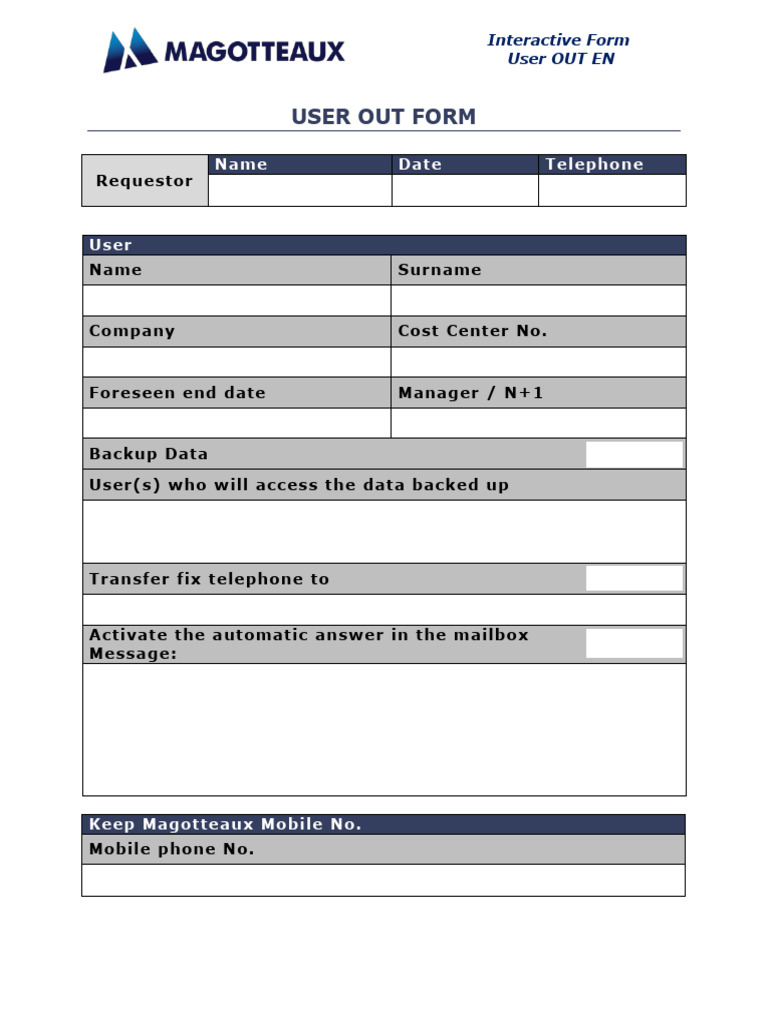 User Out Form for Magotteaux Employees | PDF