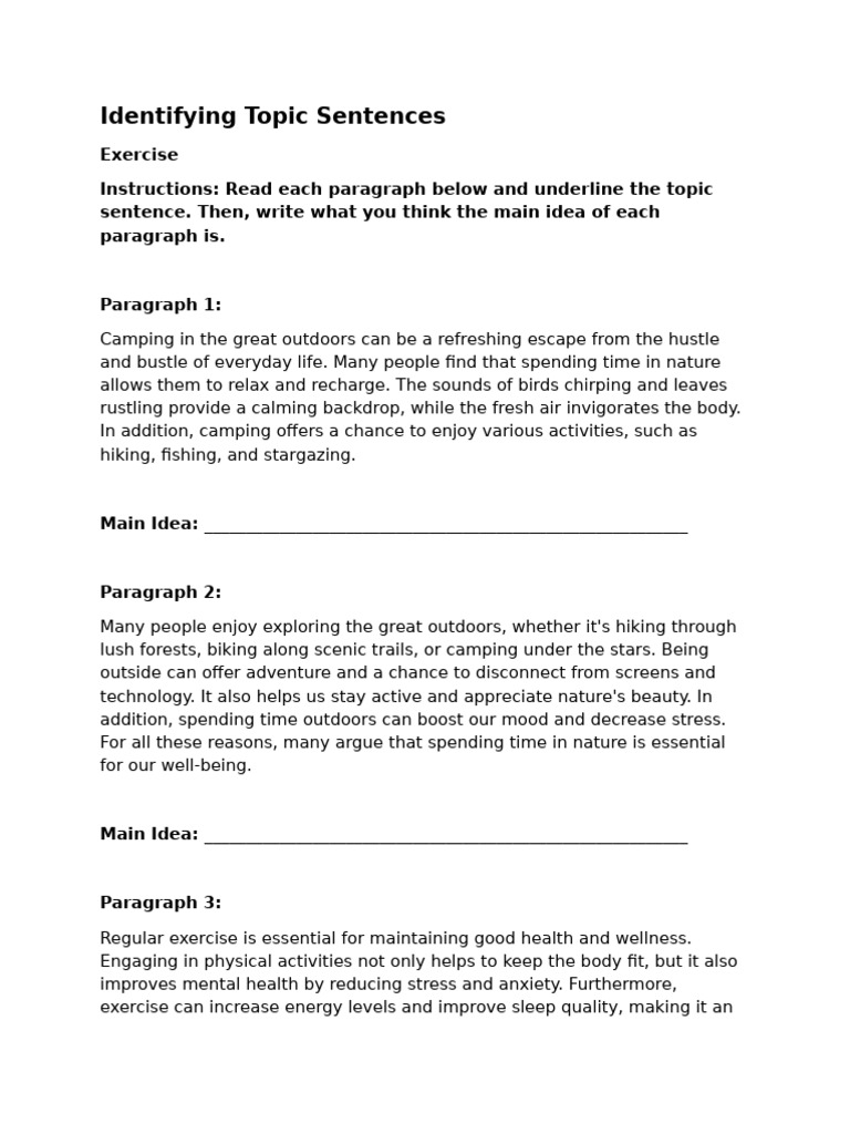 F3 - Topic Sentence and Main Idea | PDF