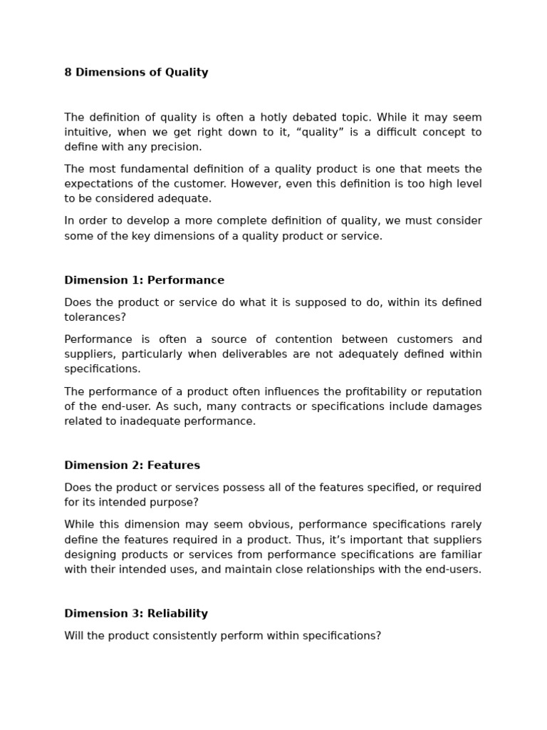 Understanding Quality: 8 Key Dimensions | PDF | Educational Assessment ...