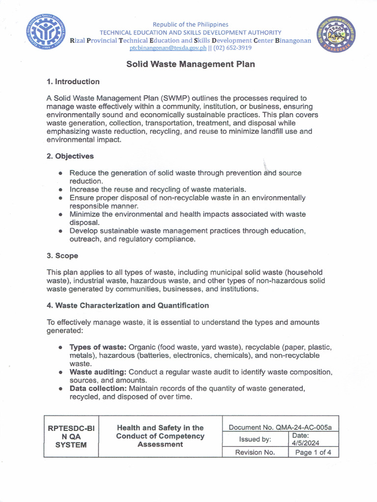 Solid Waste Management Plan | PDF