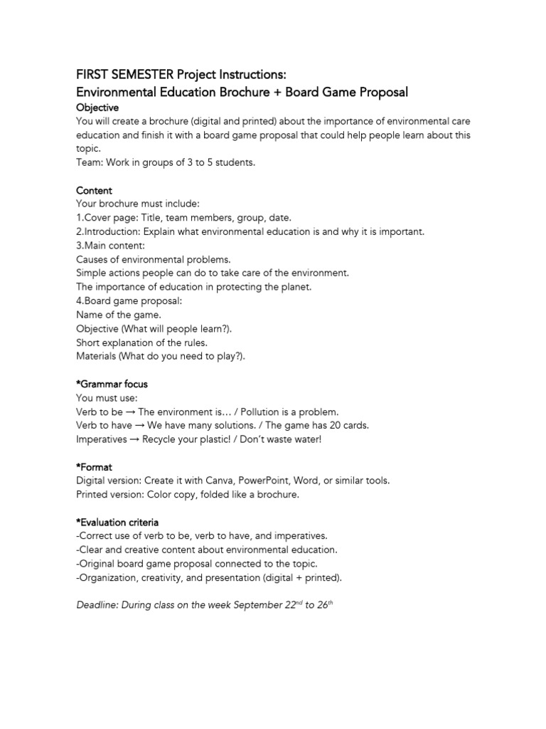 FIRST SEMESTER Project Instructions | PDF