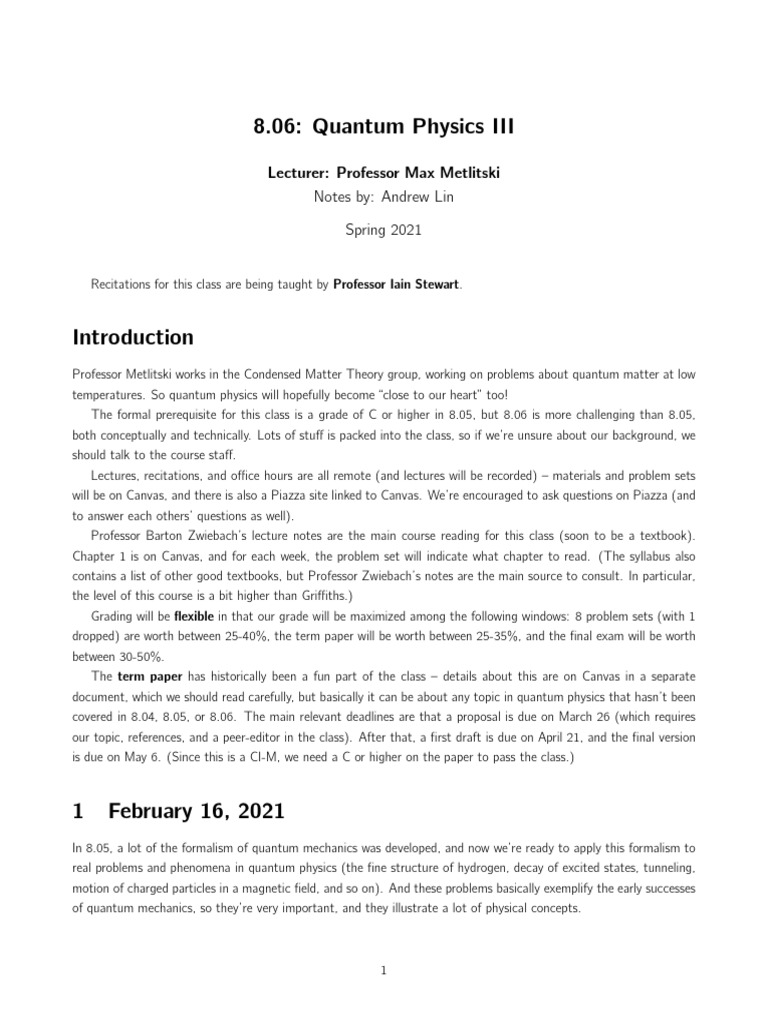 Quantum Physics III Course Overview | PDF | Perturbation Theory ...