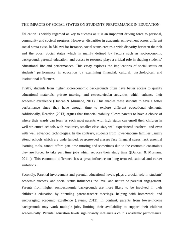 Social Status Effects on Student Performance | PDF | Socioeconomic ...