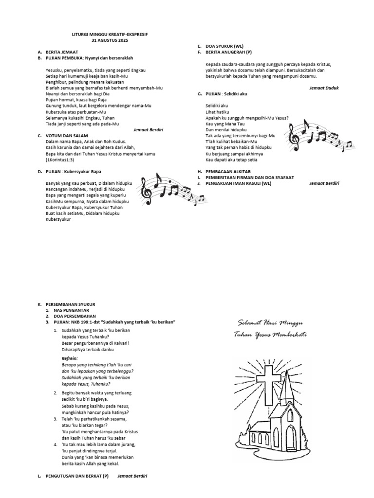 Liturgi Minggu Kreatif 31 Agustus 2025 | PDF