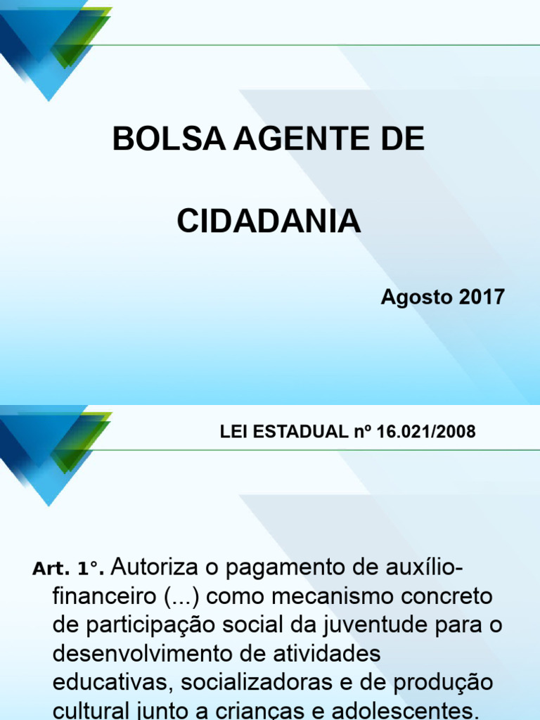 Bolsa Agente de Cidadania: Regulamentação e Metodologia | PDF ...