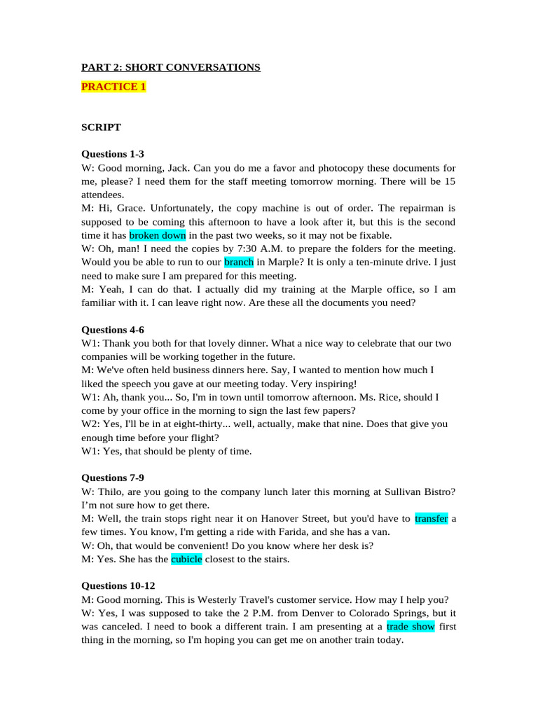 Short Business Conversations Practice | PDF