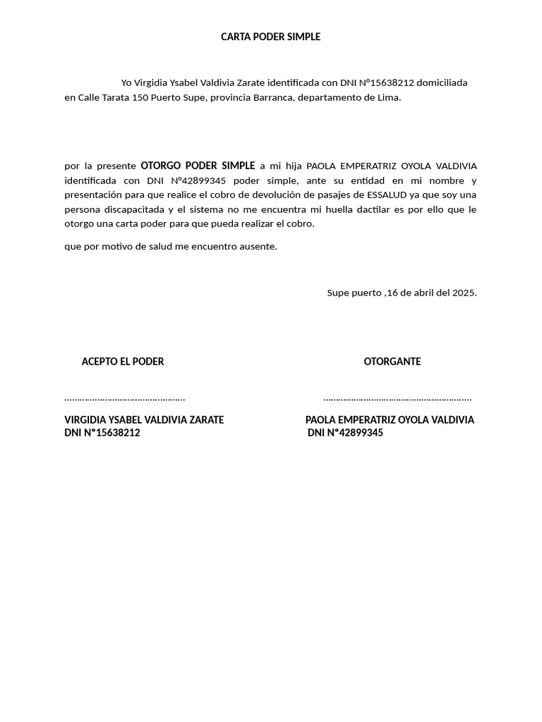 Carta Poder Simple Charpo | PDF