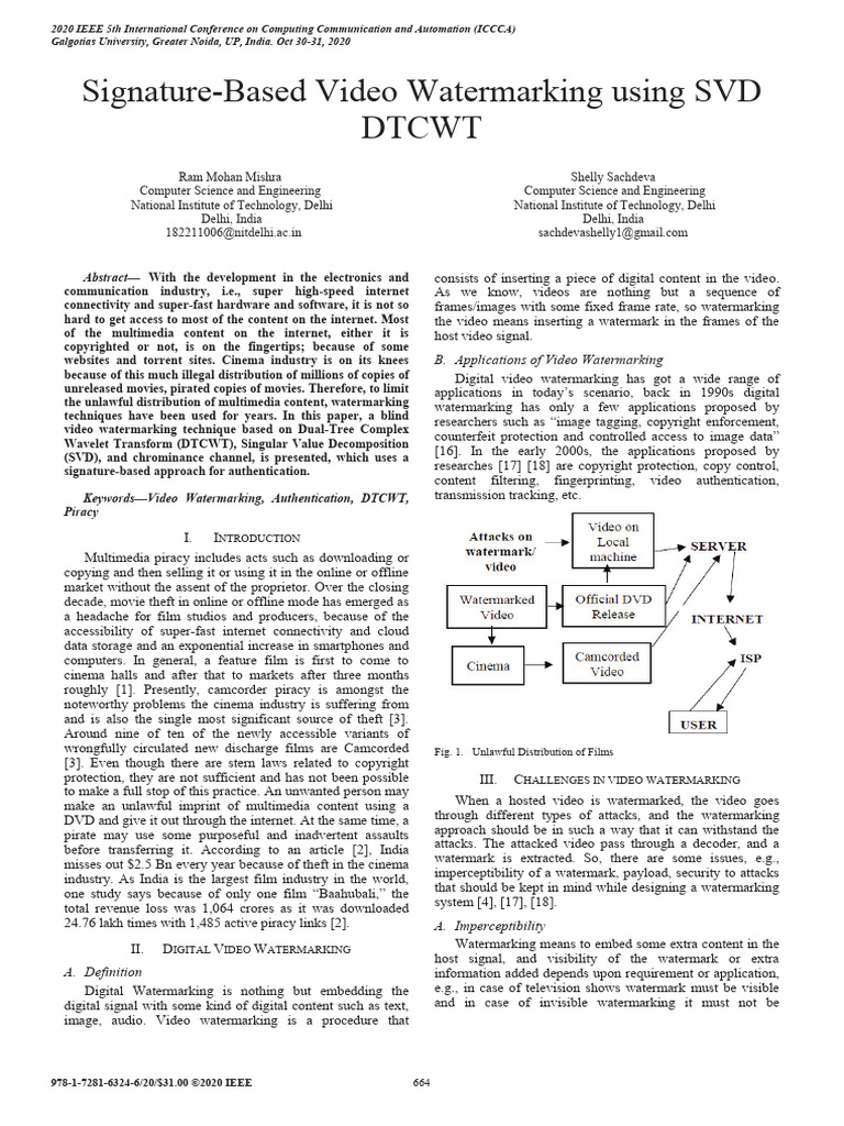 ICCCA49541.2020.9250854 Watermarking | PDF | Wavelet | Signal Processing