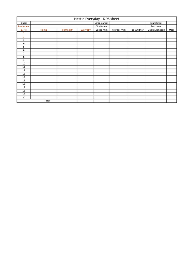 Nestle Everyday DDS Tracking Sheet | PDF