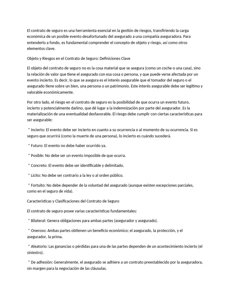 Conceptos Clave del Contrato de Seguro | PDF | Póliza de seguros | Seguro