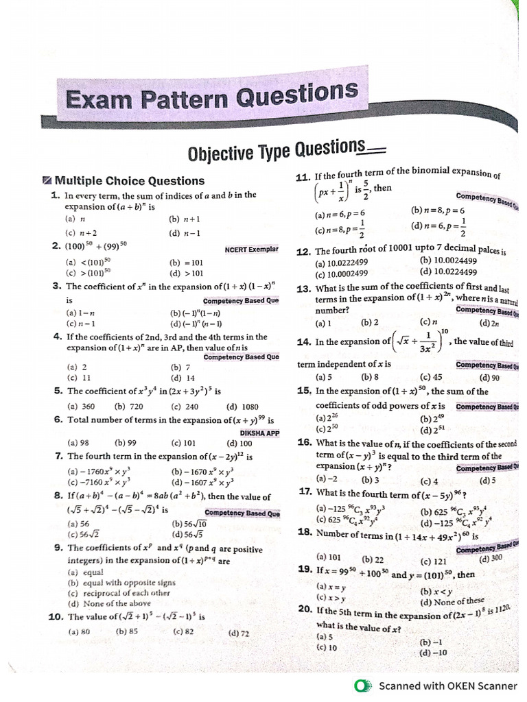 Binomial Theorem Practice Sheet With Solutions | PDF