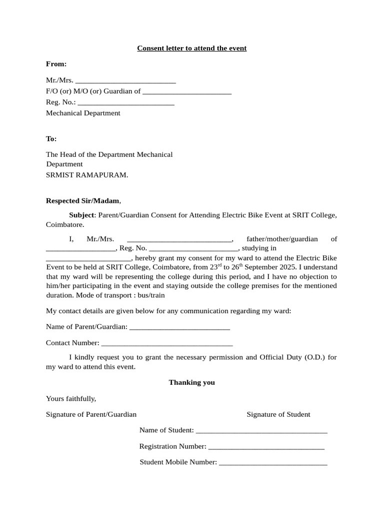 Guardian Consent for Bike Event | PDF