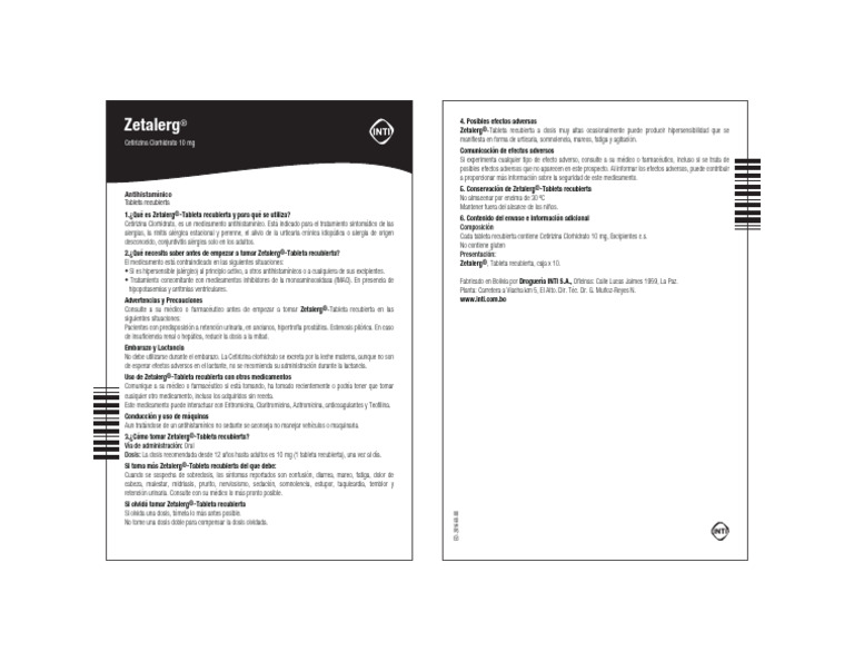 Zetalerg®: Uso y Precauciones | PDF | Alergia | Especialidades Medicas