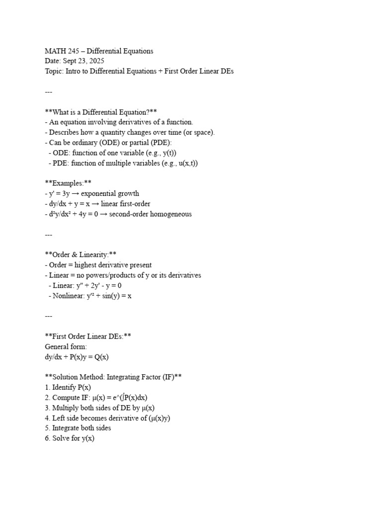 Intro to Differential Equations Guide | PDF